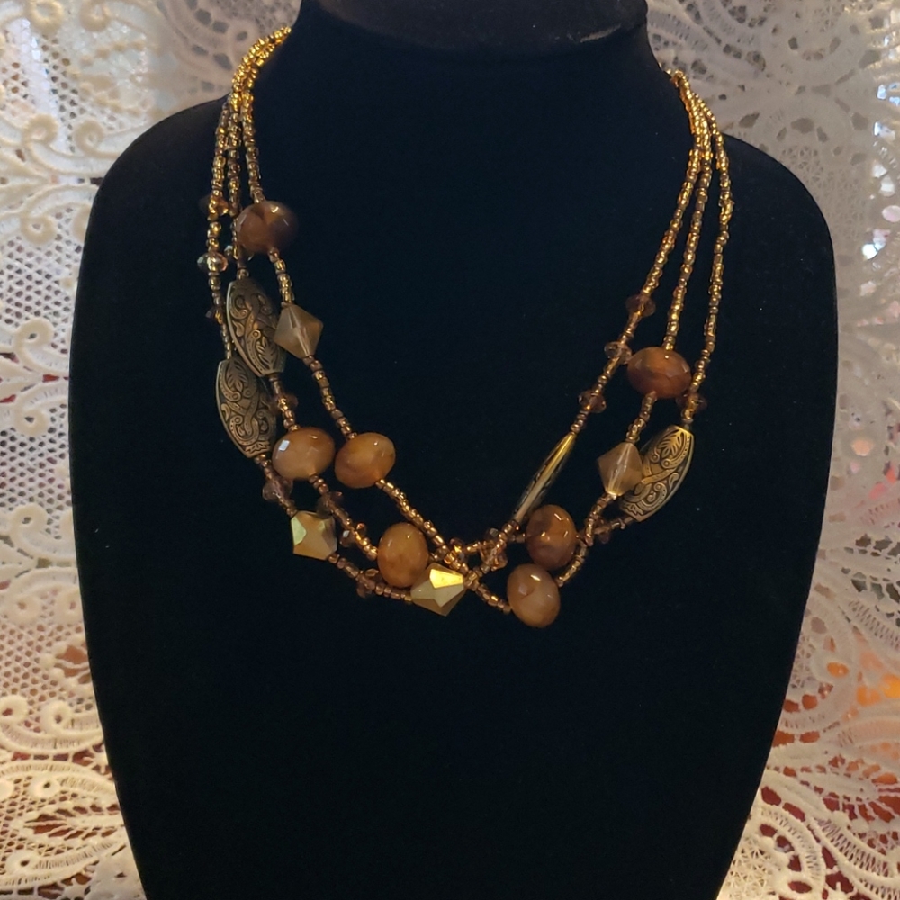 Antique gold and brown beaded necklace!